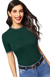 Women's Basic Plain Round Neck Short Sleeve Stretchy Ribbed Knit T-Shirts