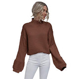MakeMeChic Women's Solid High Neck Drop Shoulder Textured Pullover Sweater Apricot L