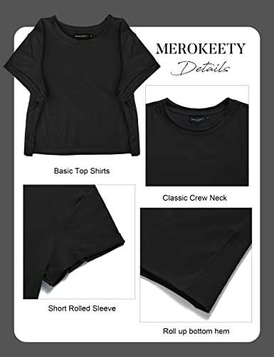 Womens Summer Short Sleeve Crewneck Crop Tops Casual Solid T-Shirts, Black