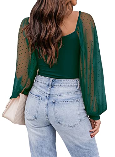 Women's Puff Sleeve Tops Mesh Sexy Casual Tee Shirts Blouses