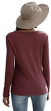 Women's Notched V Neck Long SleeveT-Shirt Solid Waffle Knit Tee Tops Redwood