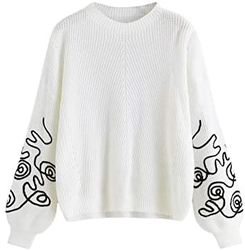 Women's Drop Shoulder Lantern Long Sleeve Round Neck Pullover Sweater Tops