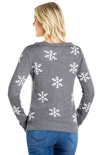 Women's Gray Sequin Snowman Christmas Sweater Size Small