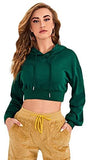 Women's Long Sleeve Casual Sweatshirt Drawstring Solid Crop Hoodies