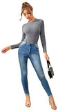 Women's Mock Neck Long Sleeve Sweaters Solid Ribbed-Knit Pullover Tops