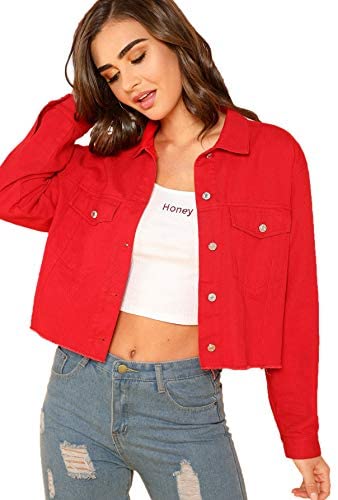 Women's Basic Long Sleeve Button Down Ripped Denim Jacket Outerwear