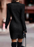 Women Sweater Bodycon Short Dress Long Sleeve Crew Neck Slim Fit Solid Dressy Fall Winter Mini Ribbed Knit Dresses(Solid Dark Coffee, Large)
