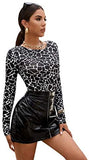 Women's Leopard Print Shirt Long Sleeve Crewneck Crop Tee Tops
