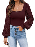 Women's Puff Sleeve Tops Mesh Sexy Casual Tee Shirts Blouses