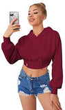 Women's Long Sleeve Casual Sweatshirt Drawstring Solid Crop Hoodies
