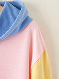 Women's Colorblock Kangaroo Pocket Drawstring Loose Hoodie Sweatshirt