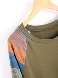 Women's Plus Size Long Sleeve Colorblock Causal Cotton Pullover Blouse