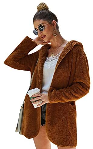 Women's Fauxs Fur Hooded Teddy Coat Long Sleeve Jacket Outwear