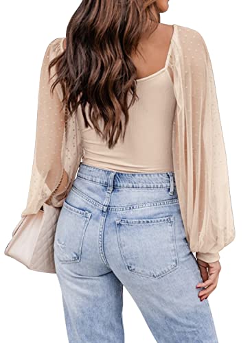 Women's Puff Sleeve Tops Mesh Sexy Casual Tee Shirts Blouses