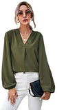 Women's Lantern Long Sleeve V Neck Casual Workwear Blouse Tops Shirts