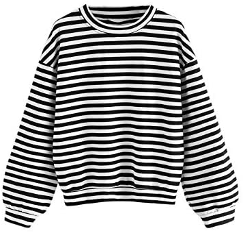 Women's Striped Sweatshirt Long Sleeve Round Neck Drop Shoulder Pullover Top
