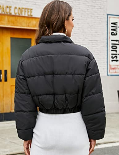 Cropped Puffer Jacket Womens Zip Up Black Crop Puffy Winter Coats