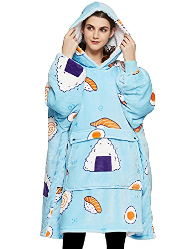 Wearable Blanket Hoodie for Adults Sherpa All Patterns Oversized Sweatshirt Blanket with Pockets
