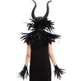 Creations Black Evil Queen Accessories Set with Horn, Feather Shawl and Feather Cuff for Halloween Cosplay Party Gothic Crow Costume Dress Up