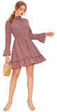 Women's Bell Long Sleeve Ruffle Layer Hem Floral Flare Short A Line Dress