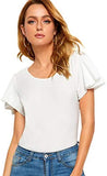 Women's Summer Ruffle Short Sleeve Slim Fit Casual Blouse Shirts Top