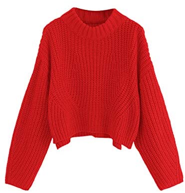 Women's Mock Neck Drop Shoulder Oversized Batwing Sleeve Crop Top Sweater