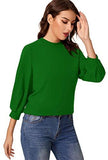 Women's 3/4 Long Sleeve Casual Office Blouse for Work Round Neck Top Plain Shirt