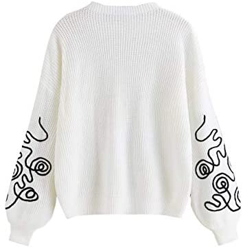 Women's Drop Shoulder Lantern Long Sleeve Round Neck Pullover Sweater Tops