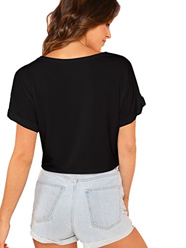 Women's Casual Round Neck Short Sleeve Soild Basic Crop Top T-Shirt