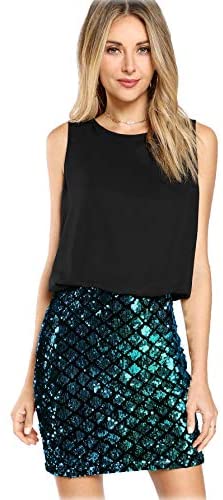 Women's Sexy Layered Look Fashion Club Wear Party Sparkle Sequin Tank Dress
