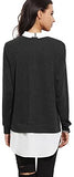 Women's Classic Collar Long Sleeve Curved Hem Pullover Sweatshirt