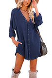 Long Sleeve Button Down Tunic Dresses with Pockets