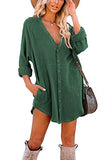 Long Sleeve Button Down Tunic Dresses with Pockets