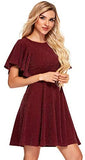 Women's Stretchy A Line Swing Flared Skater Cocktail Party Dress Burgundy Glitter XXL