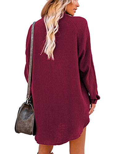 Long Sleeve Button Down Tunic Dresses with Pockets  Divahotcouture