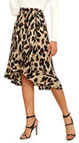 Women's Leopard Print Ruffle Hem Casual Midi Wrap Skirt