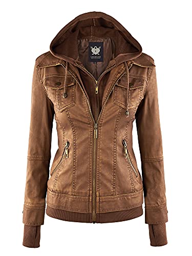 Womens Faux Leather Jacket with Hoodie