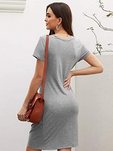 Women's Twist Dress V Neck Cut Out T Shirt Dress Short Sleeve Mini Midi Dresses