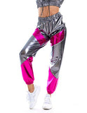 Womens Shiny Metallic High Waist Stretchy Jogger Pants, Wet Look Hip Hop Club Wear Holographic Trousers Sweatpant (White, S)