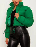 Women Cropped Puffer Jacket Winter Zip Up Short Padded Down Coat(Green-M)
