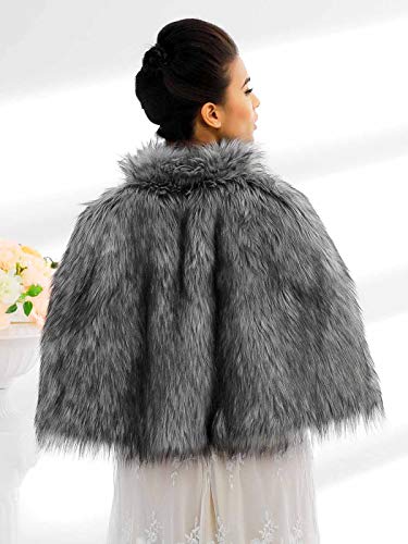 Women's Faux Fur Shawls Cape and Wraps Bridal Cloak Coat Fur Cover Up for Bride and Bridesmaids . (Beige)
