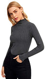 Women's Ribbed Mock Turtleneck Slim Fit Top Long Sleeve Knit Tee Shirt