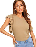 Women's Stretchy Flutter Sleeve Slim Solid Elegant Blouse Top