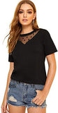 Women's Cotton Contrast Mesh Short Sleeve Summer Top T-Shirt