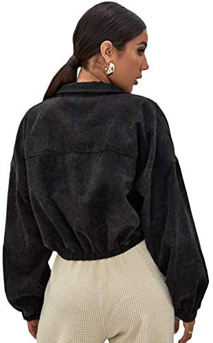 Women's Basic Long Sleeve Collared Press Button Down Cord Jacket Outerwear