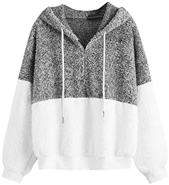 Women's Casual Zip Up Fleece Pullover Teddy Drawstring Hoodie Sweatshirt