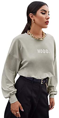 Women's Casual Letter Graphic Round Neck Long Sleeve Drop Shoulder Pullover Sweatshirt