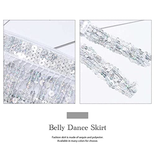 Belly Dance Hip Skirt Tassel Scarf Sequin Wrap Rave Costume for Women (Blue)