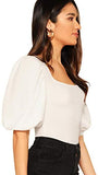 Women's Casual Puff Sleeve Square Neck Slim Fit Crop Tee Tops