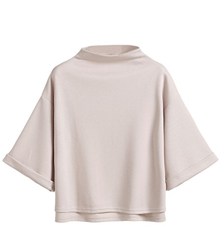 Women's 3/4 Sleeve Mock Neck Basic Loose T-Shirt Elegant Top Apricot Small